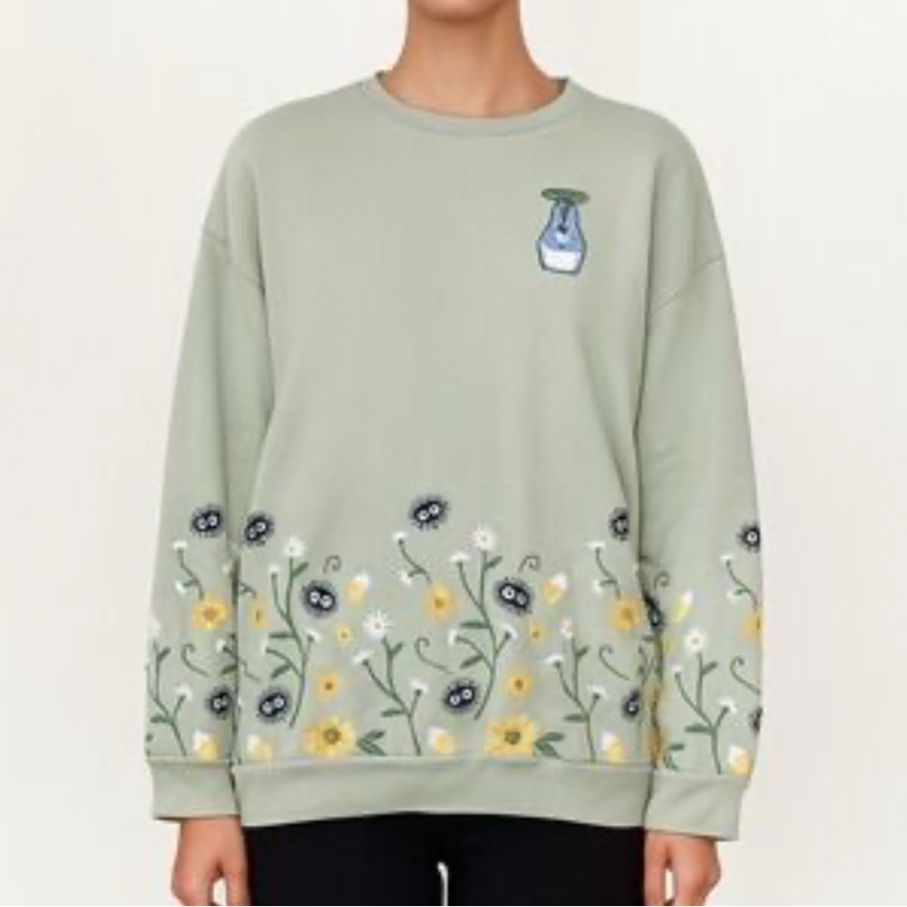 My Neighbor Totoro‎ Sweater Adult  Green Embroidered Studio Ghibli Pullover B04